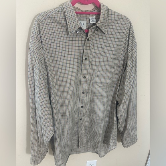 GAP Vintage 90s gray plaid Button Down Shirt Cotton Mens Size XXL - Picture 1 of 6
